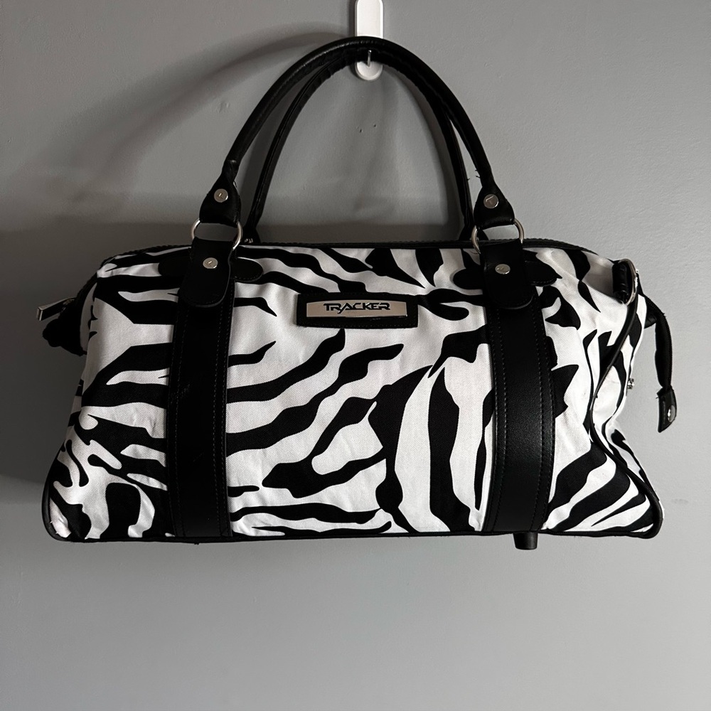 TRACKER Zebra Print Carry On / Overnight Bag - black & white GUC